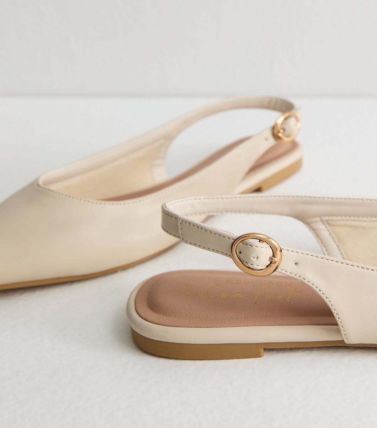 New Look Women's Off White Faux Leather Slingback Flat Pumps Vegan New Look - 4