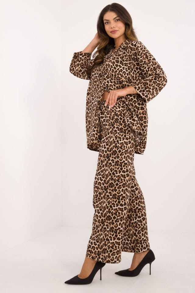 Love Lace Love Lace Women's Animal Print Shirt & Wide Leg Pants Set Style 200219 in Beige - 3