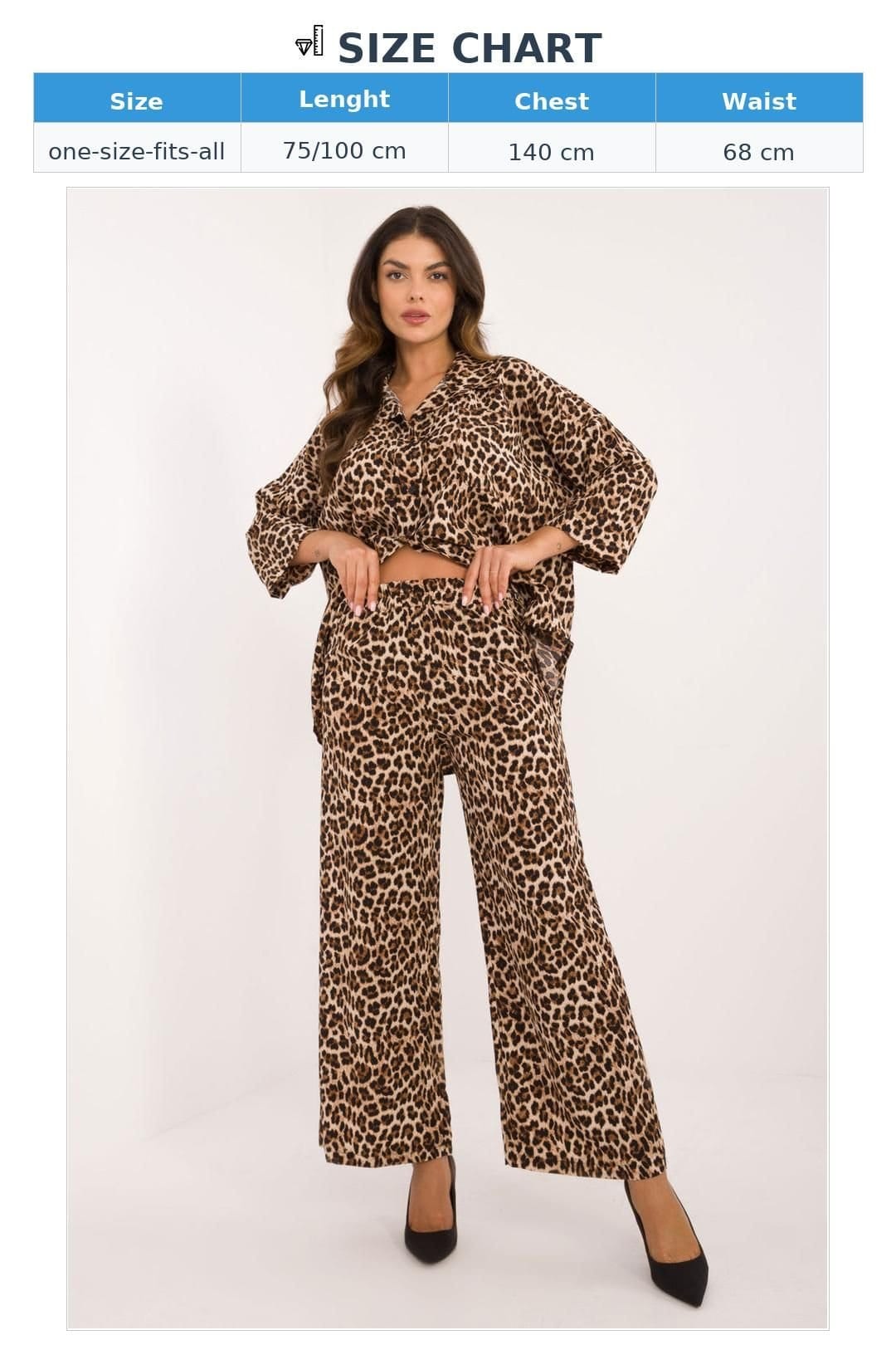 Love Lace Love Lace Women's Animal Print Shirt & Wide Leg Pants Set Style 200219 in Beige - 4