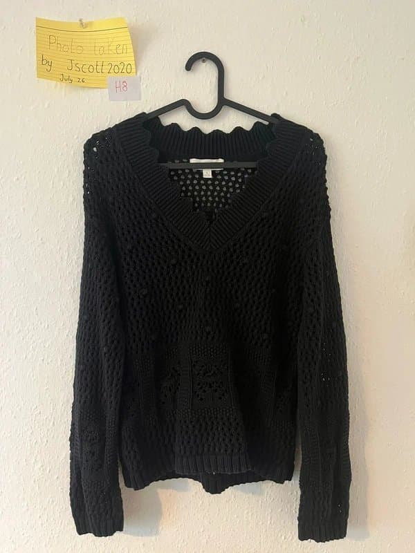 Per Una Per Una x M&S open work knitted jumper size S crochet summer black intricate pattern