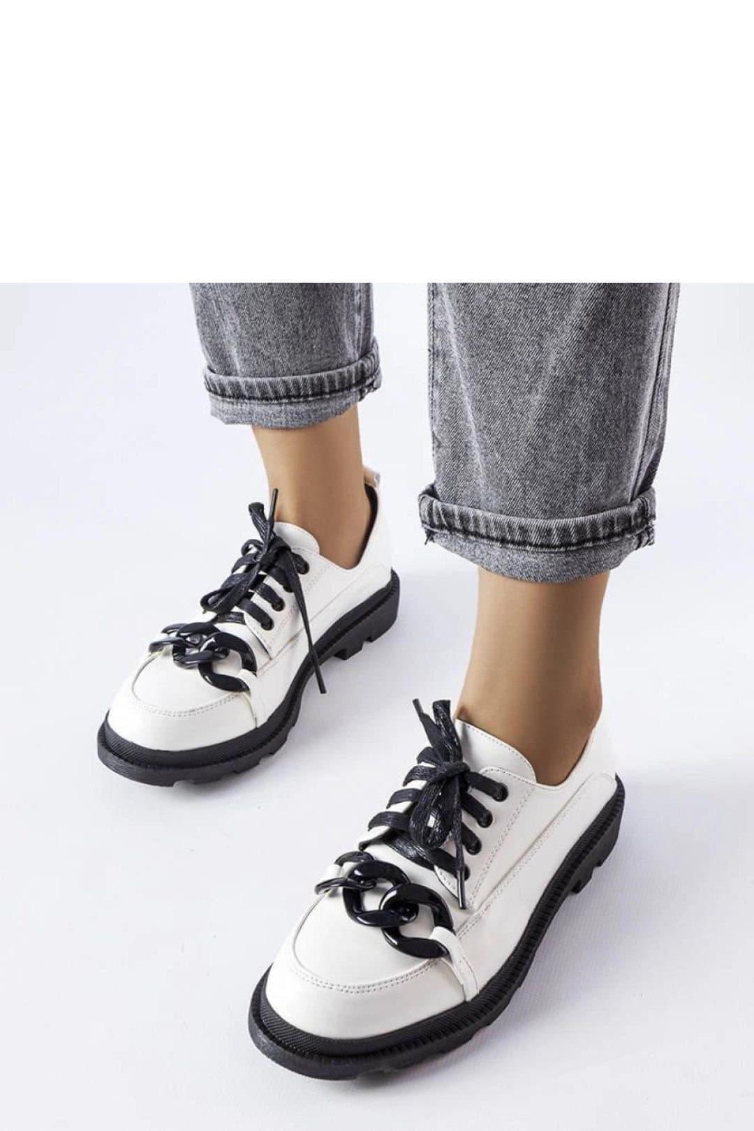 Love Lace Love Lace Women's Chain Detail Loafers Tractor Sole Low Ankle Boot in White