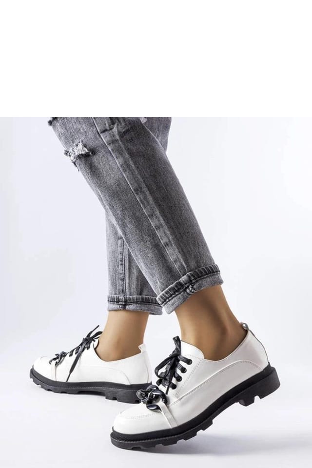 Love Lace Love Lace Women's Chain Detail Loafers Tractor Sole Low Ankle Boot in White - 3