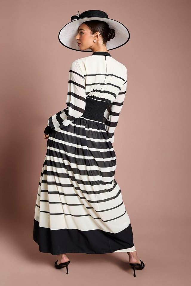 Coast Coast Women's Lisa Tan Bow Neck Stripe Print Maxi Dress in Mono - 3
