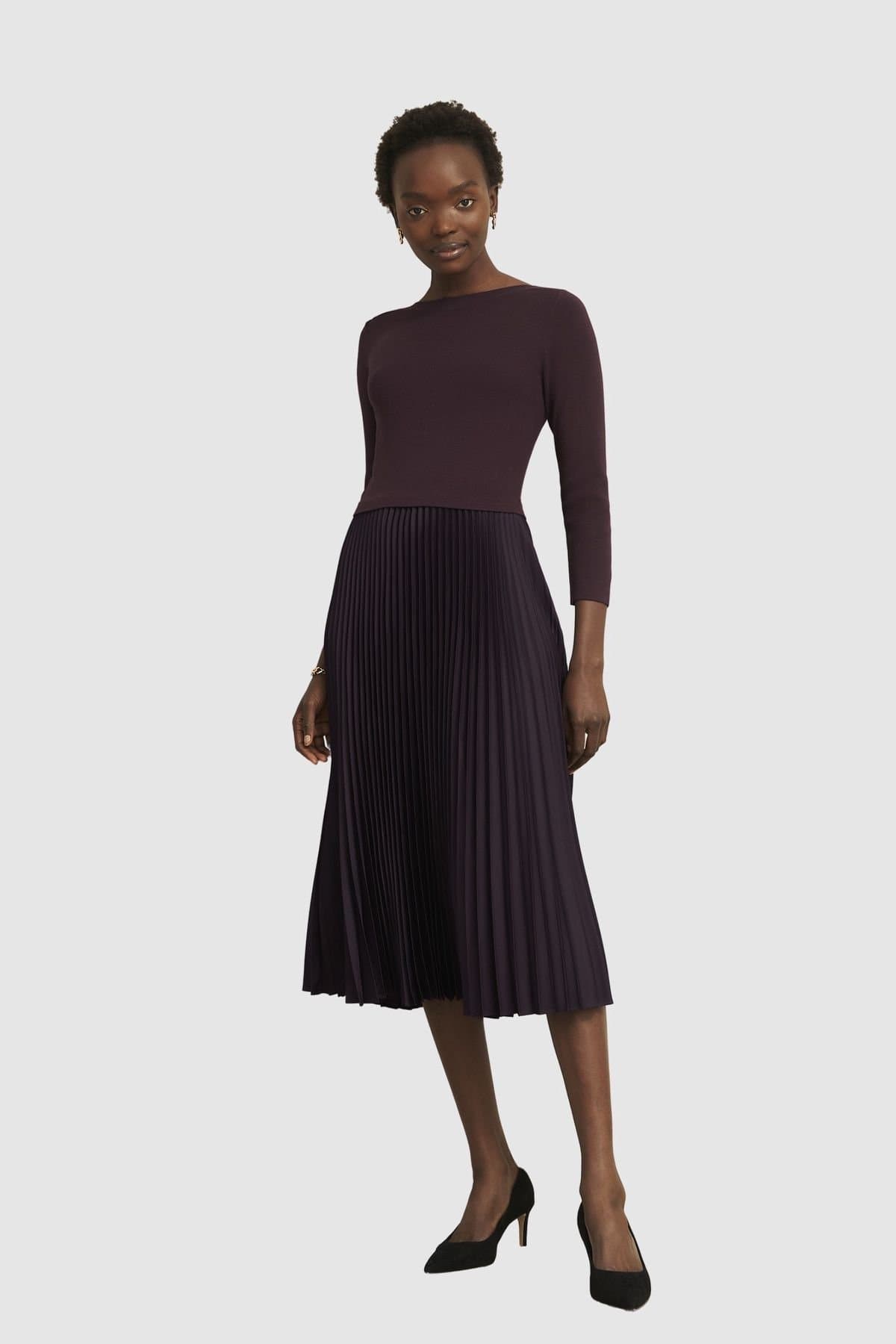 Hobbs London Hobbs London Women's Lucinda Knitted Pleated Dress in Aubergine