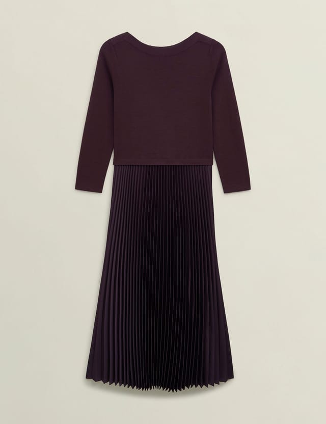 Hobbs London Hobbs London Women's Lucinda Knitted Pleated Dress in Aubergine - 2