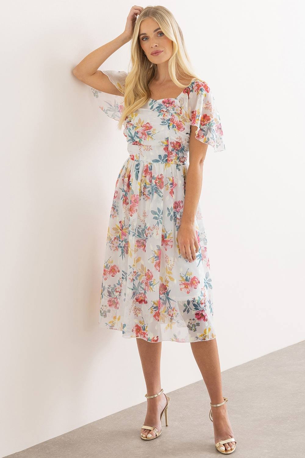 Klass. Klass. Women's Floral Shimmer Printed Dress in Ivory - 2