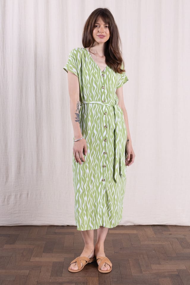 Nomads Clothing Nomads Clothing Women's Womens V Neck Button Through Viscose Shirt Dress in Light Green - 2