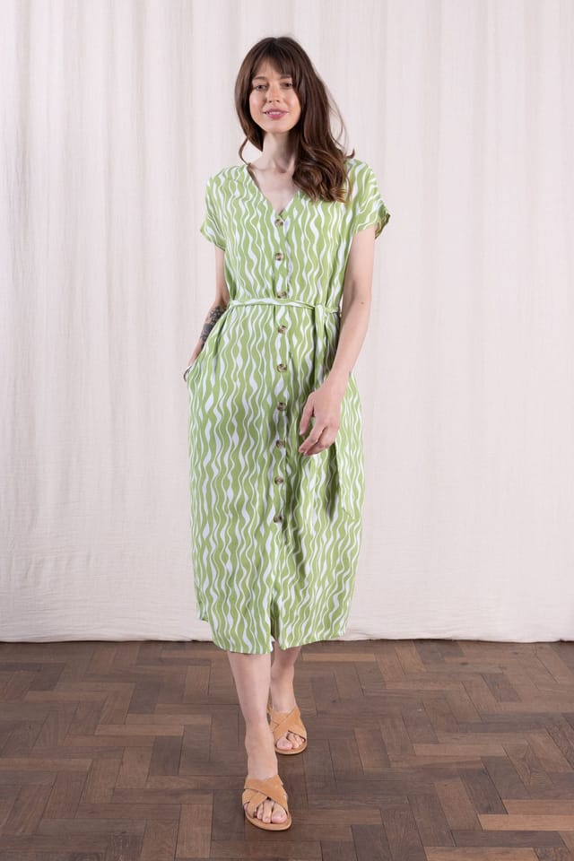 Nomads Clothing Nomads Clothing Women's Womens V Neck Button Through Viscose Shirt Dress in Light Green - 3