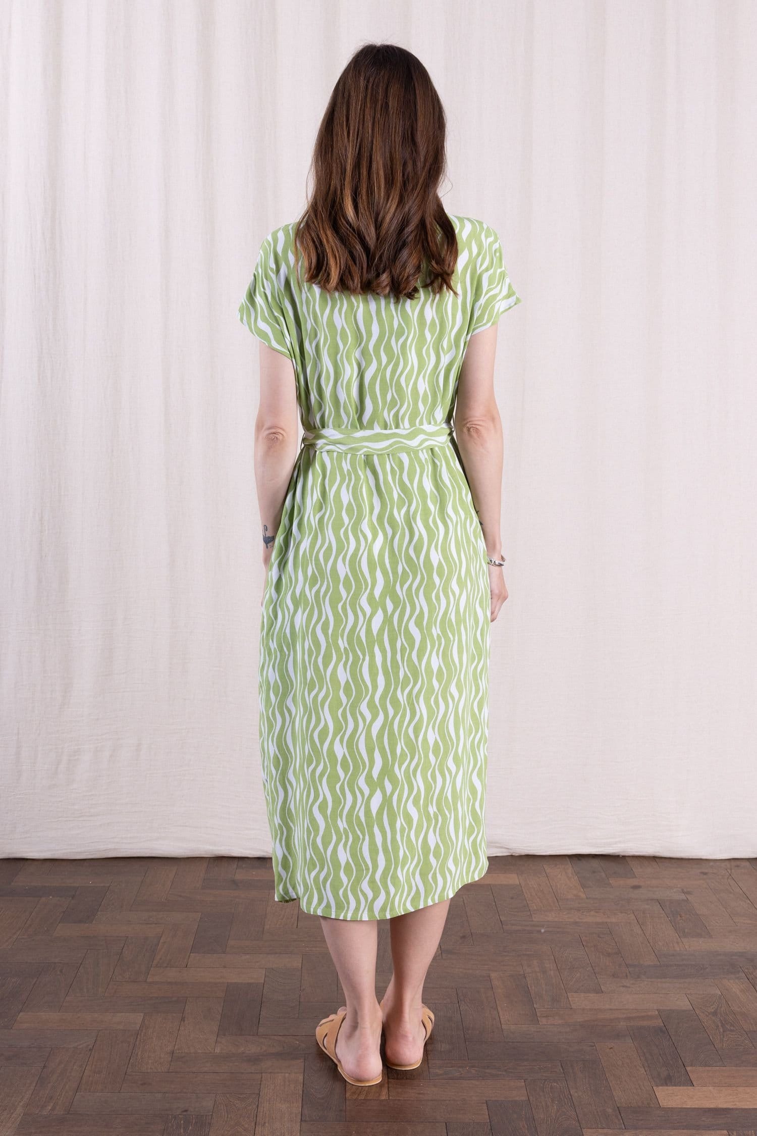 Nomads Clothing Nomads Clothing Women's Womens V Neck Button Through Viscose Shirt Dress in Light Green - 4