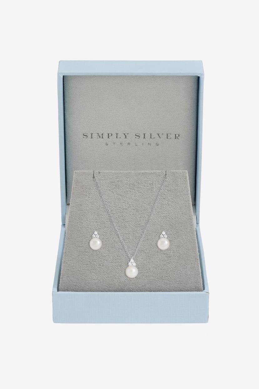Simply Silver Simply Silver Women's 925 Sterling Silver Freshwater Pearl Set - Gift Box - 1