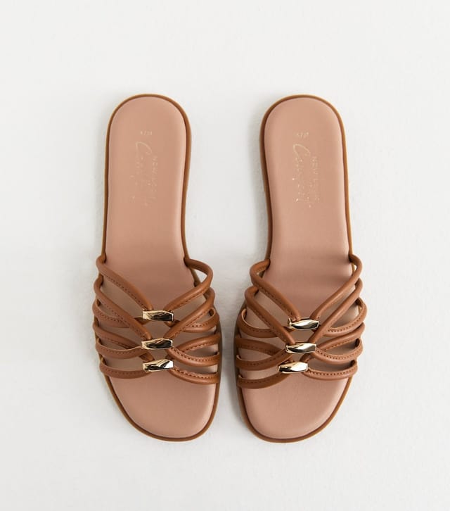 New Look Women's Tan Faux Leather Strappy Hardware Mule Sandals Vegan New Look - 2