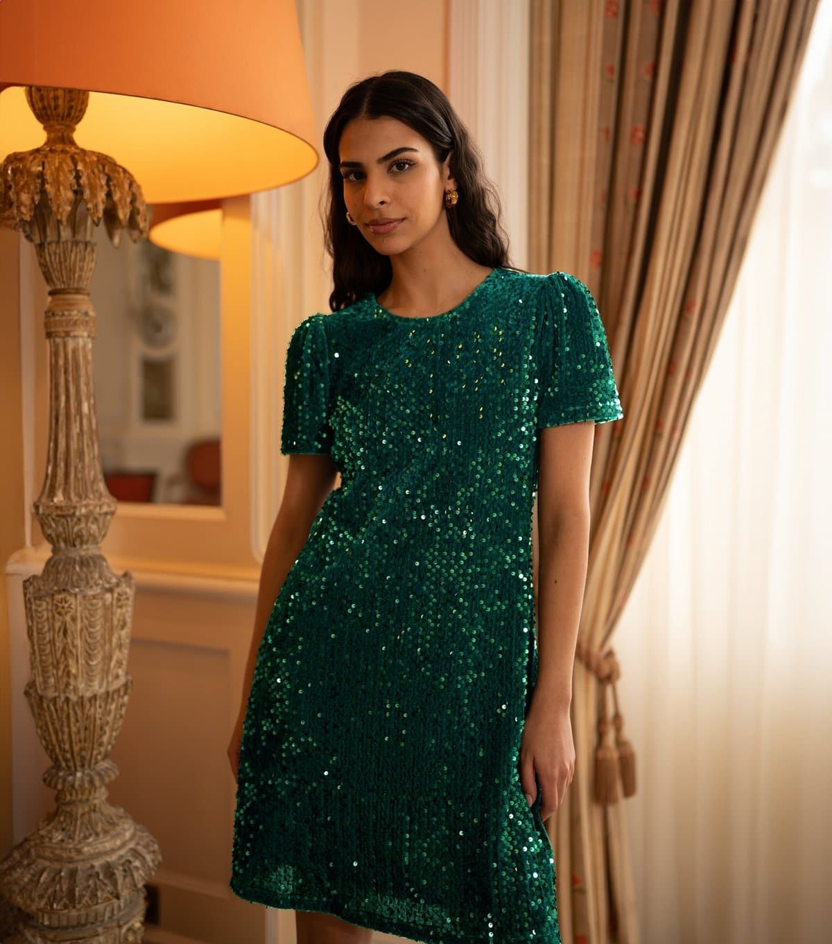 Yumi Women's Green Sequin Shift Dress Yumi New Look