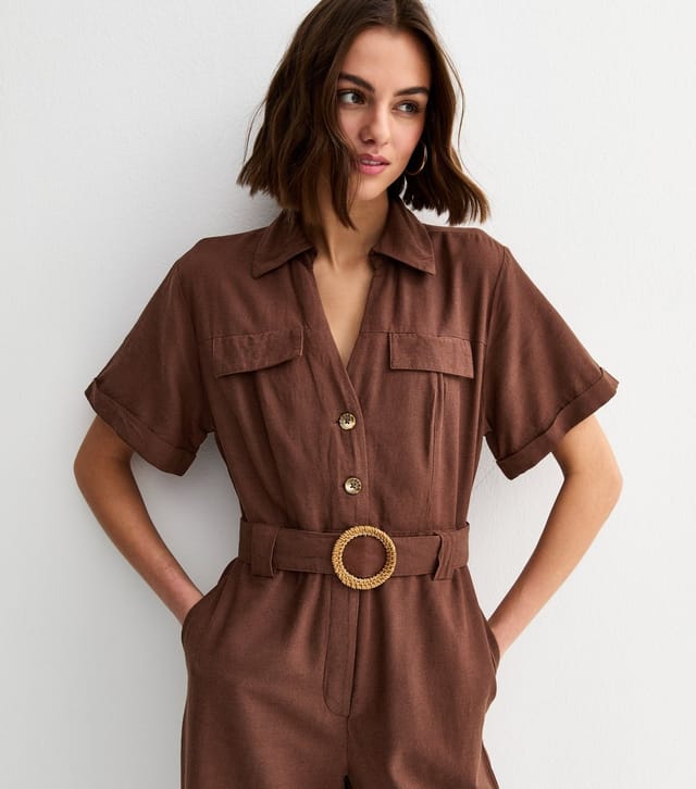New Look Women's Dark Brown Short Sleeve Belted Jumpsuit New Look - 2