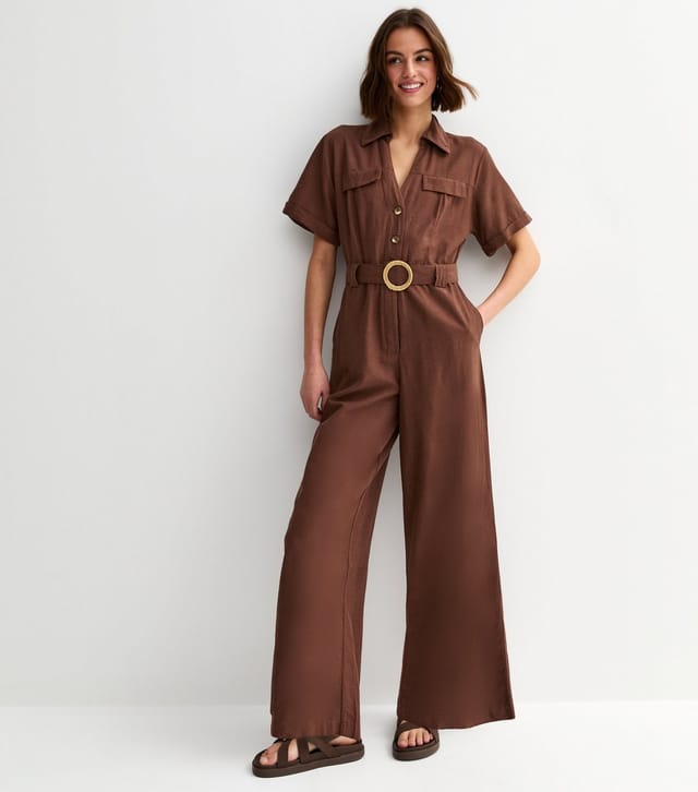 New Look Women's Dark Brown Short Sleeve Belted Jumpsuit New Look - 3