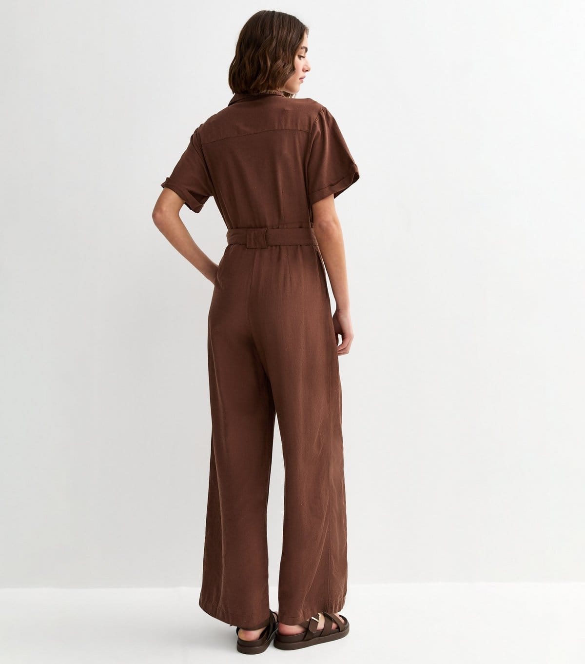 New Look Women's Dark Brown Short Sleeve Belted Jumpsuit New Look - 4