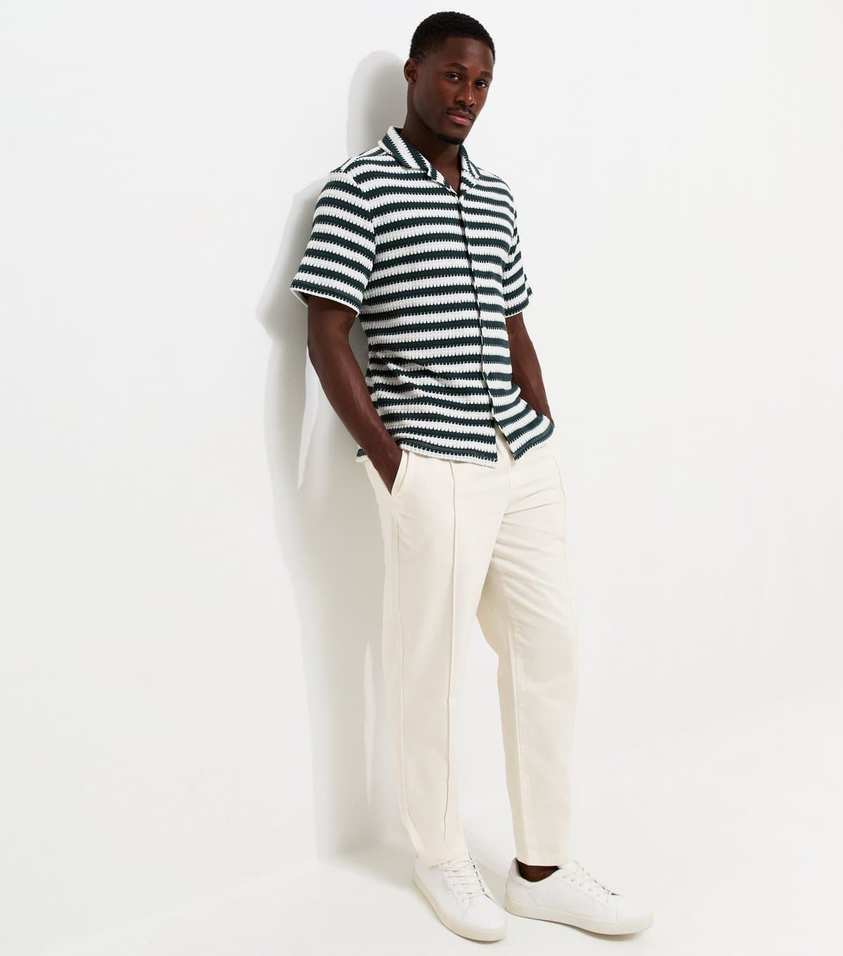 New Look Men's Cream Cotton Regular Fit Woven Pintuck Trousers New Look