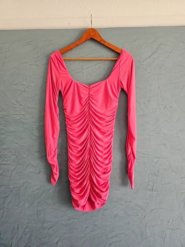 Club L London Club L London new bubble gum pink ruched long-sleeved mini dress