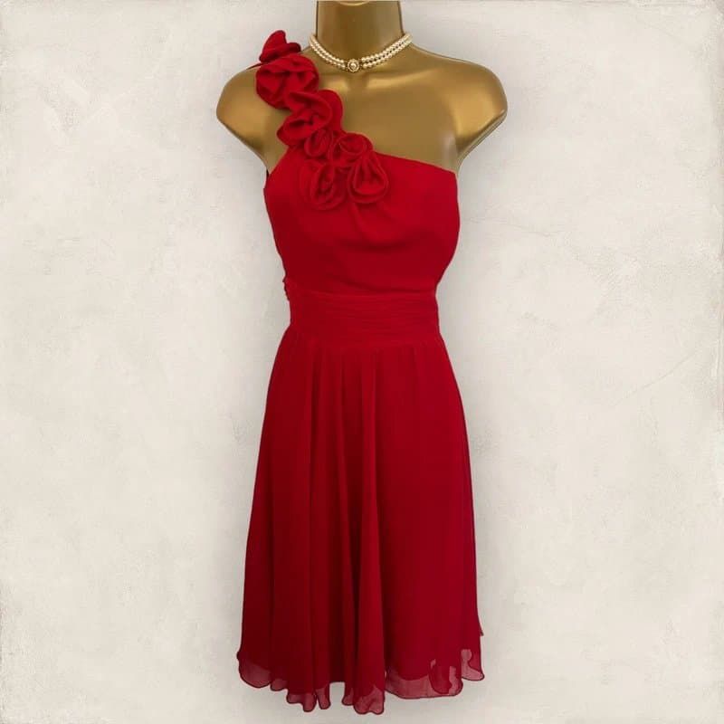Next Next Womens Red Chiffon One-Shoulder Party Occasion Dress UK 10
