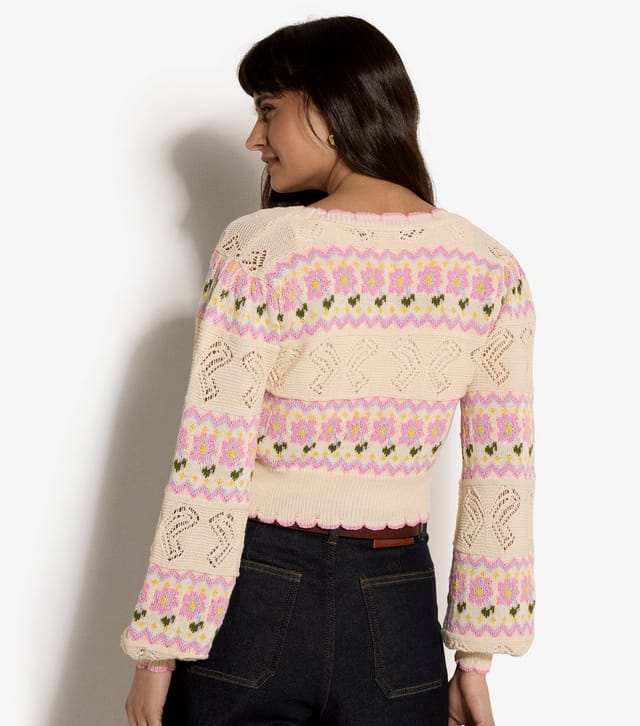 Apricot Women's Stone Pointelle Knit Floral Pattern Cardigan Apricot New Look - 3