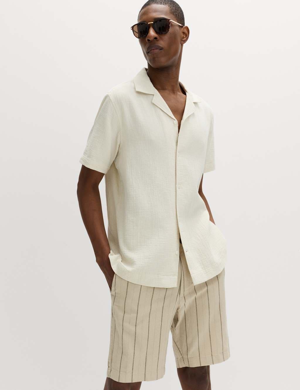 Marks & Spencer M&S Pure Cotton Textured Shirt Ecru Mix