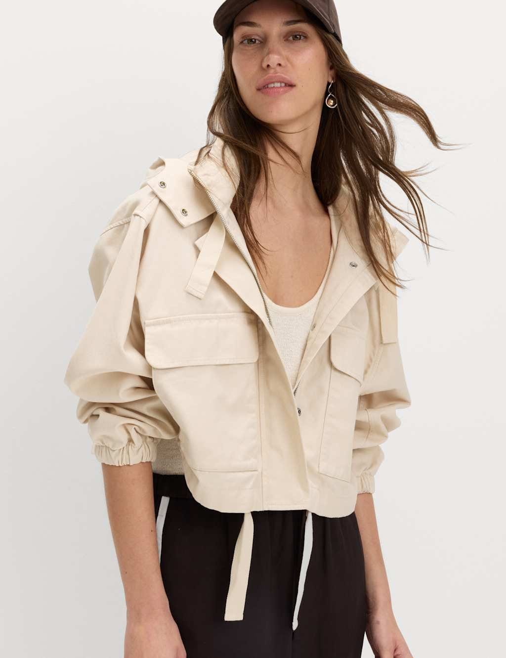 M&S Ecru Pure Cotton Short Utility Jacket