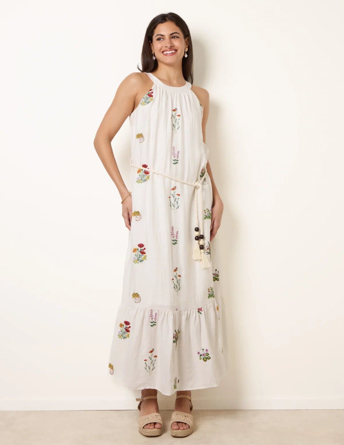 Blue Vanilla Halter Neck Embroidered Dress