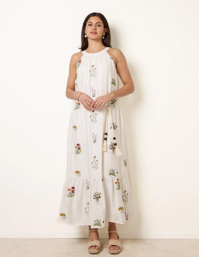 Blue Vanilla Halter Neck Embroidered Dress - 3
