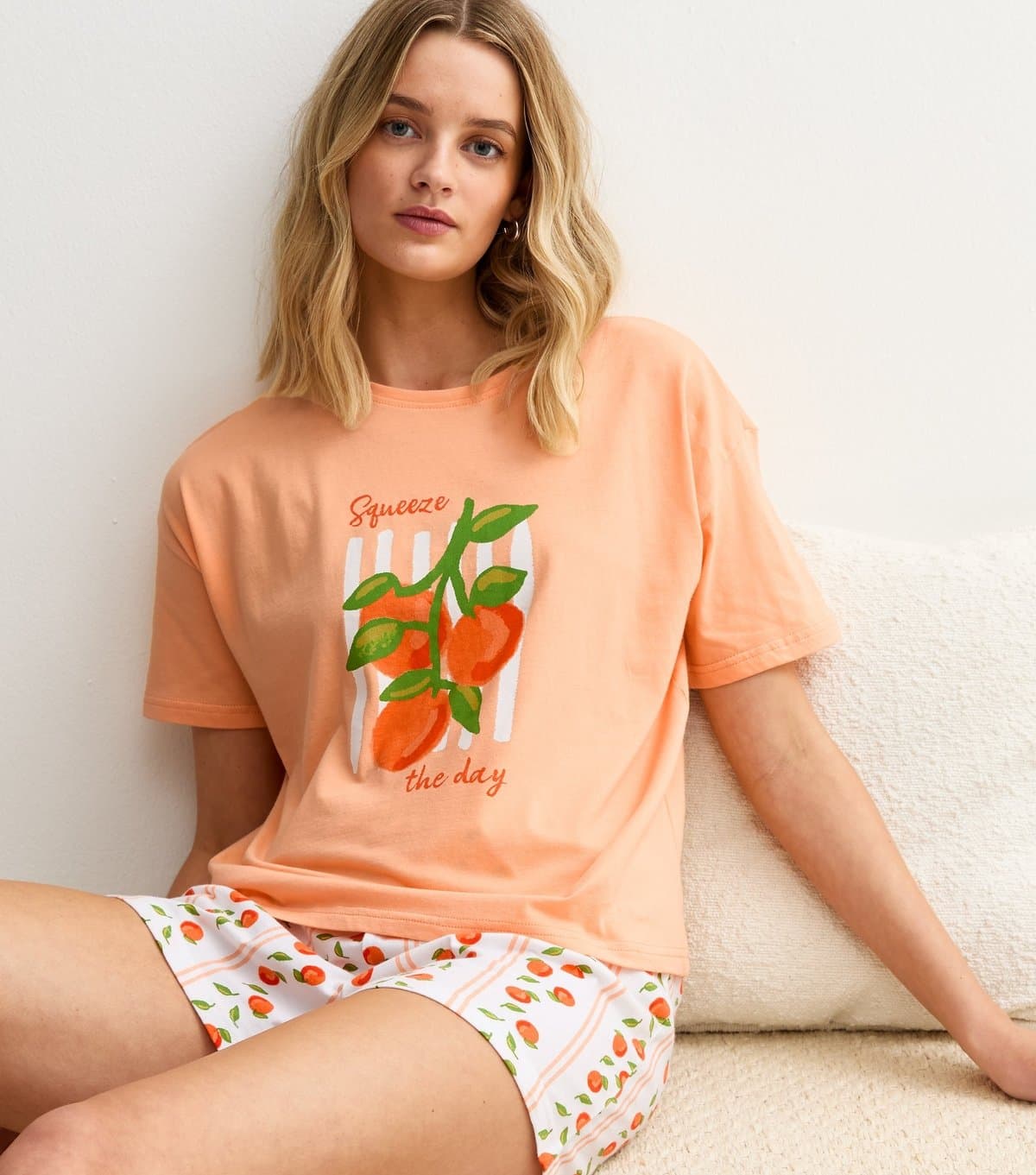 New Look Women's Orange Orange Fruit T-Shirt and Shorts Pyjama Set New Look