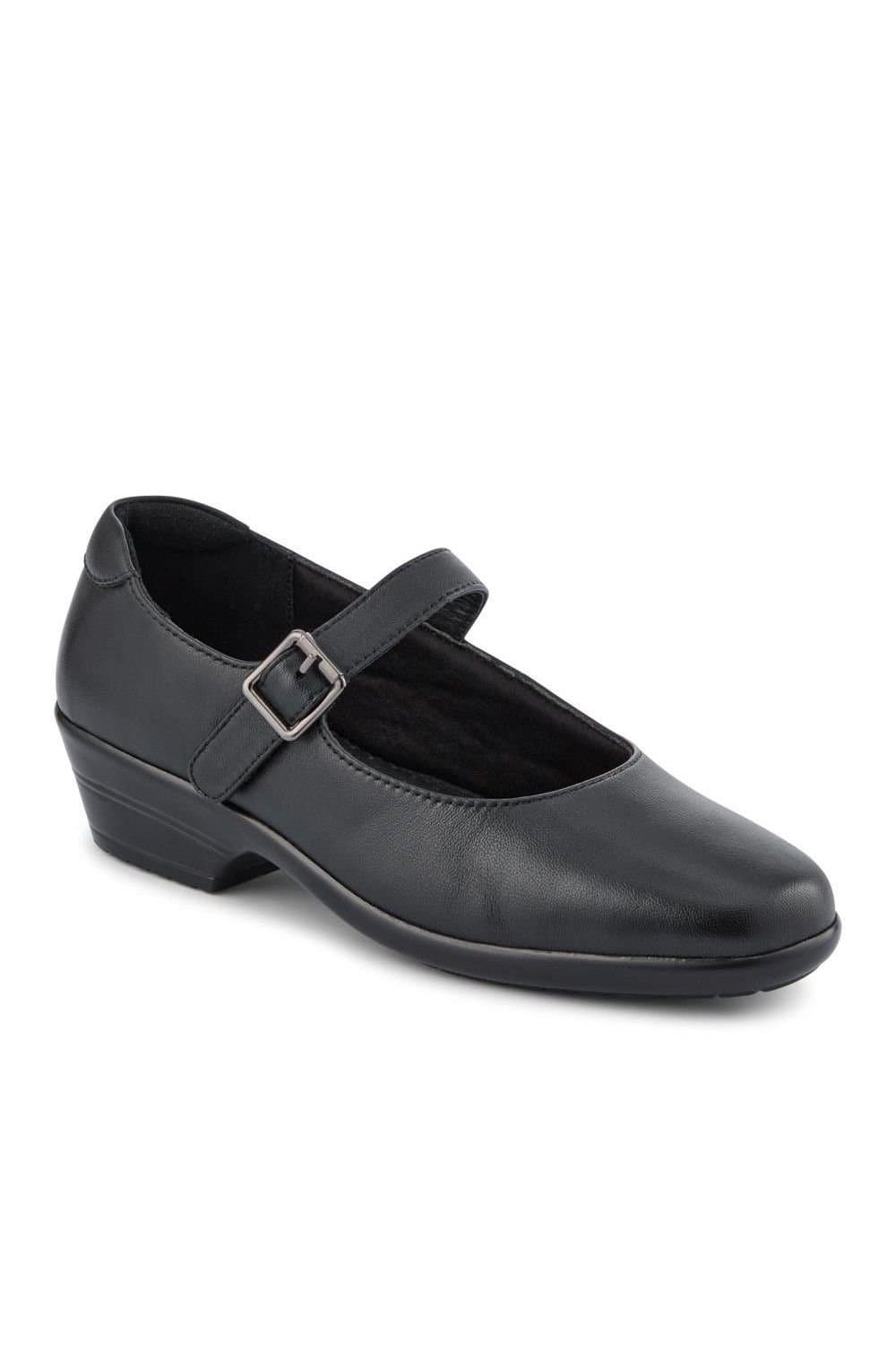 Pavers Pavers Women's Wide Fit Leather Touch-Fasten Mary Janes in Black