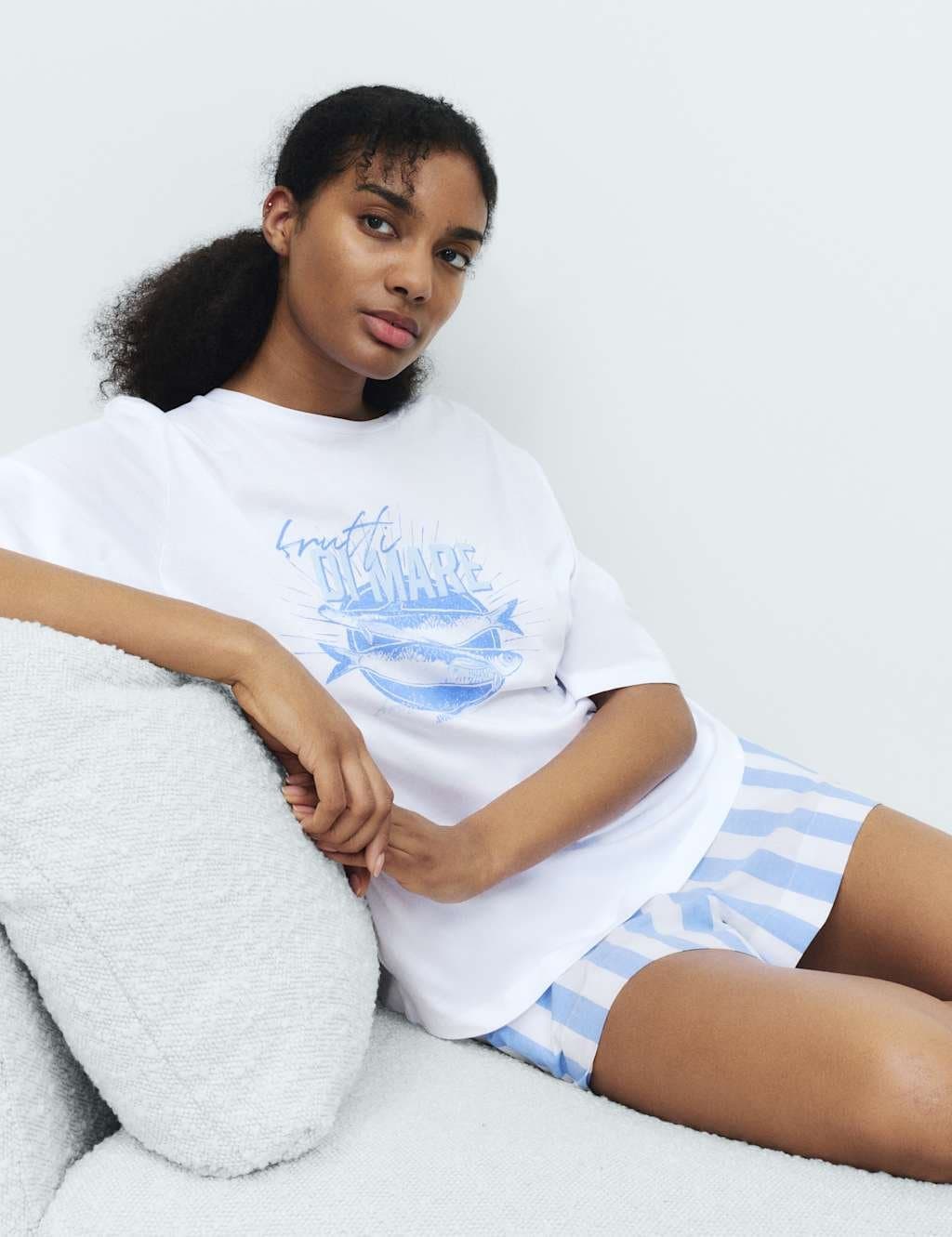 Marks & Spencer M&S Cotton Modal Print Pyjama Top White Mix