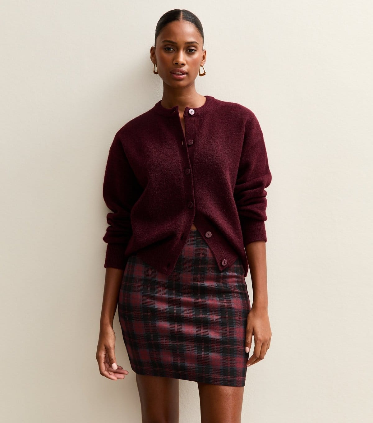 Women's Red Jersey Check Mini Skirt New Look