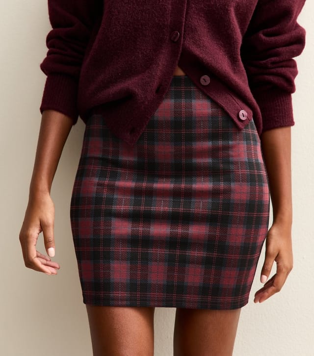 New Look Women's Red Jersey Check Mini Skirt New Look - 2