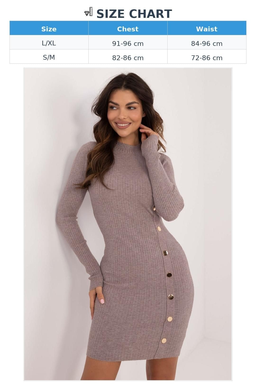 Love Lace Love Lace Women's Ribbed Long Sleeve Pencil Dress Half Turtleneck in Taupe - 4
