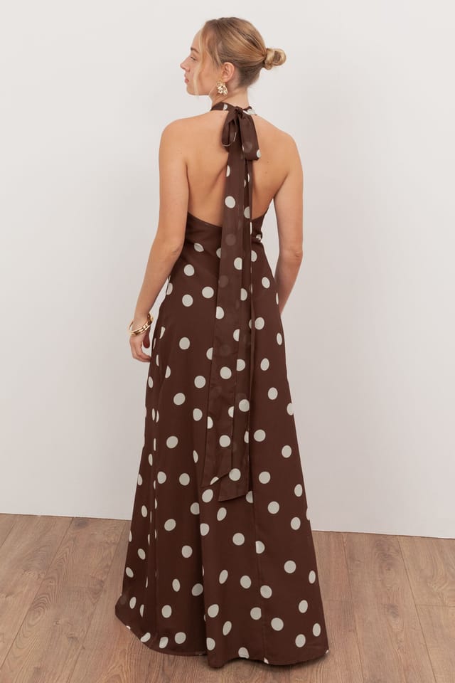 Anaya with Love Anaya with Love Women's Self-Tie Halter Neck Open Back Maxi Dress in Brown - 2