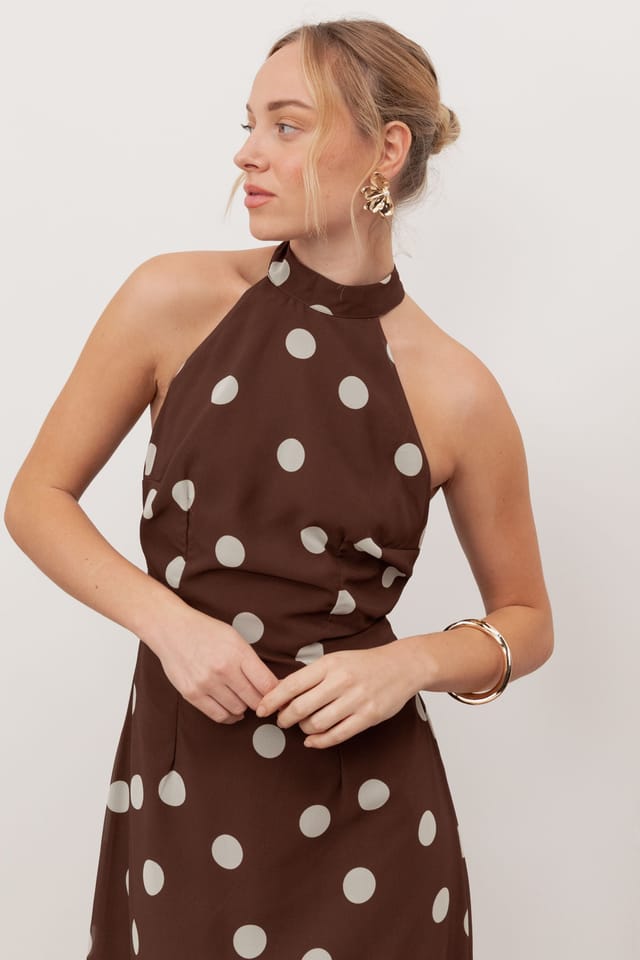 Anaya with Love Anaya with Love Women's Self-Tie Halter Neck Open Back Maxi Dress in Brown - 3
