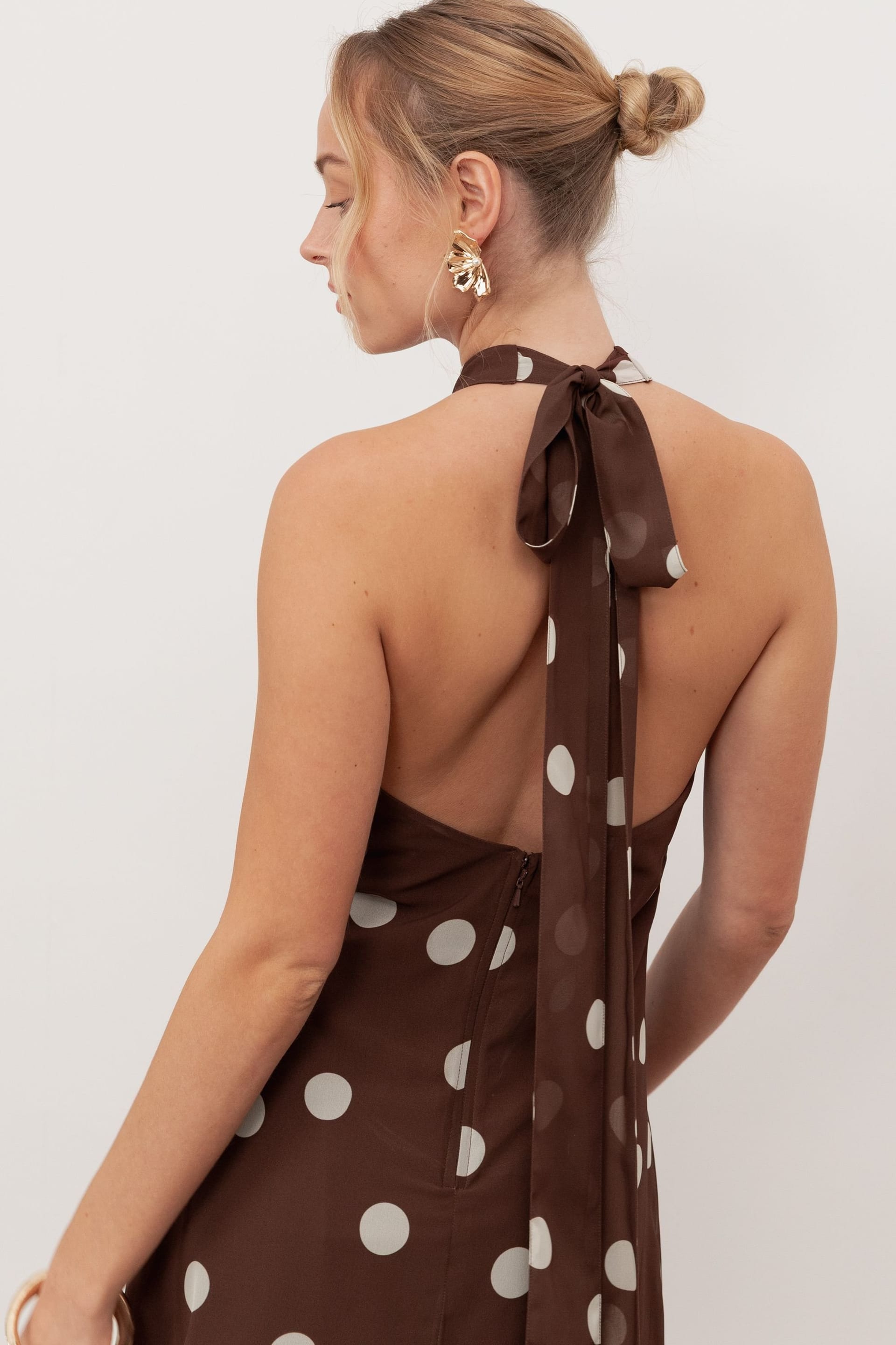 Anaya with Love Anaya with Love Women's Self-Tie Halter Neck Open Back Maxi Dress in Brown - 4