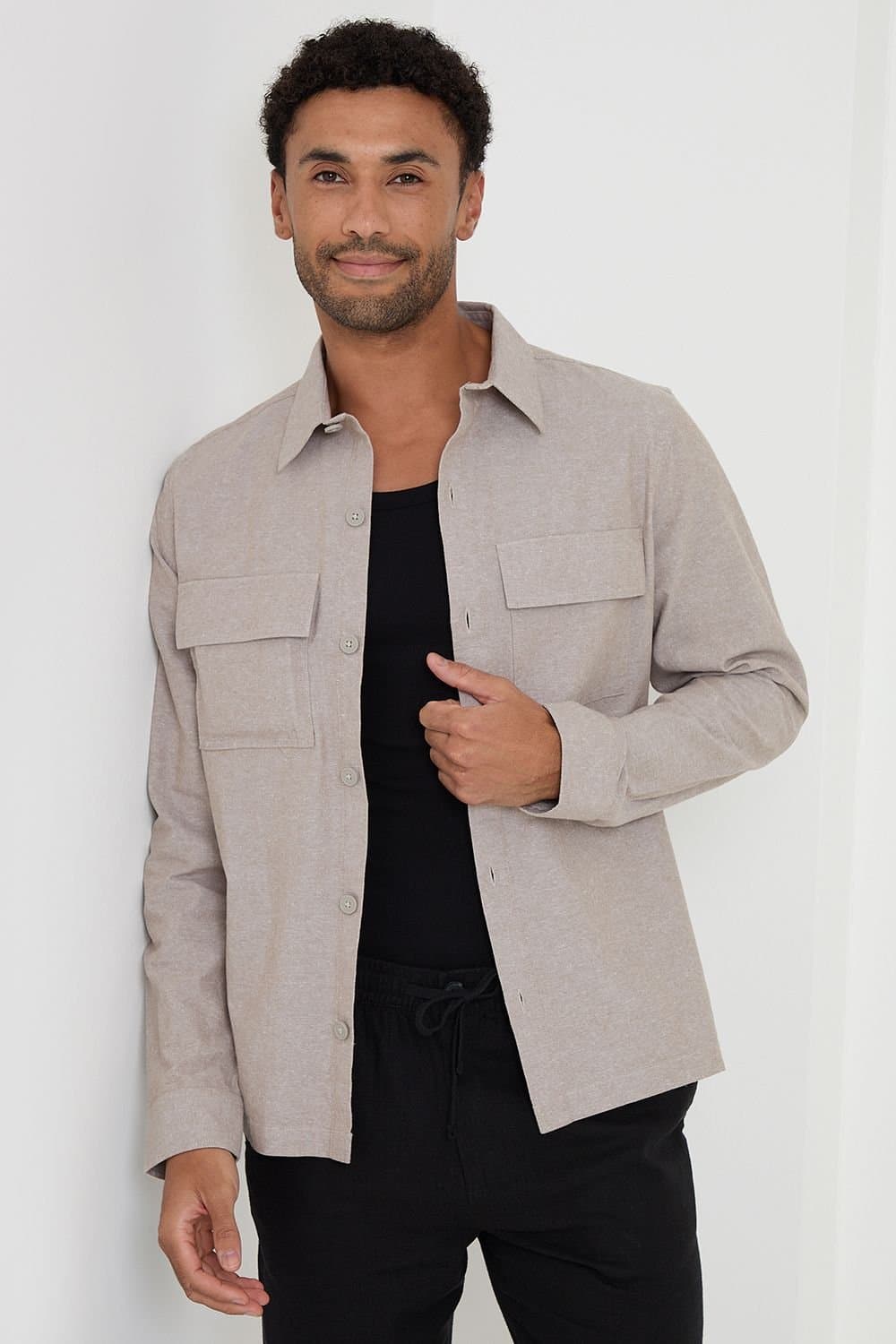 Threadbare Threadbare Men's Linen Blend Lightweight Shacket in Taupe