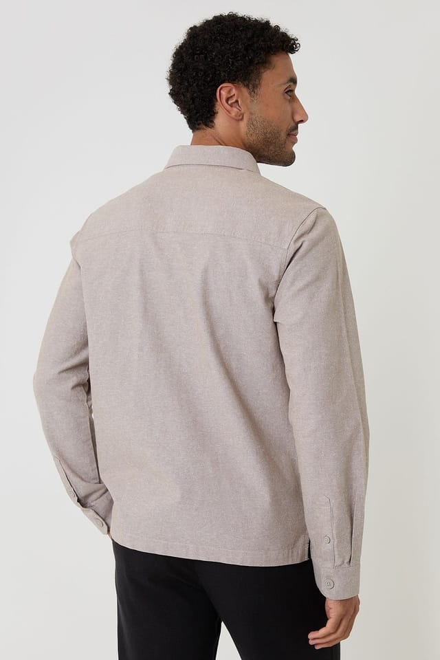Threadbare Threadbare Men's Linen Blend Lightweight Shacket in Taupe - 2