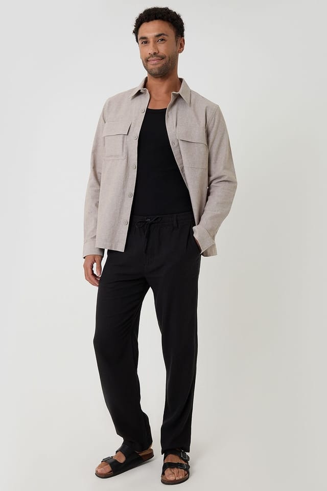 Threadbare Threadbare Men's Linen Blend Lightweight Shacket in Taupe - 3