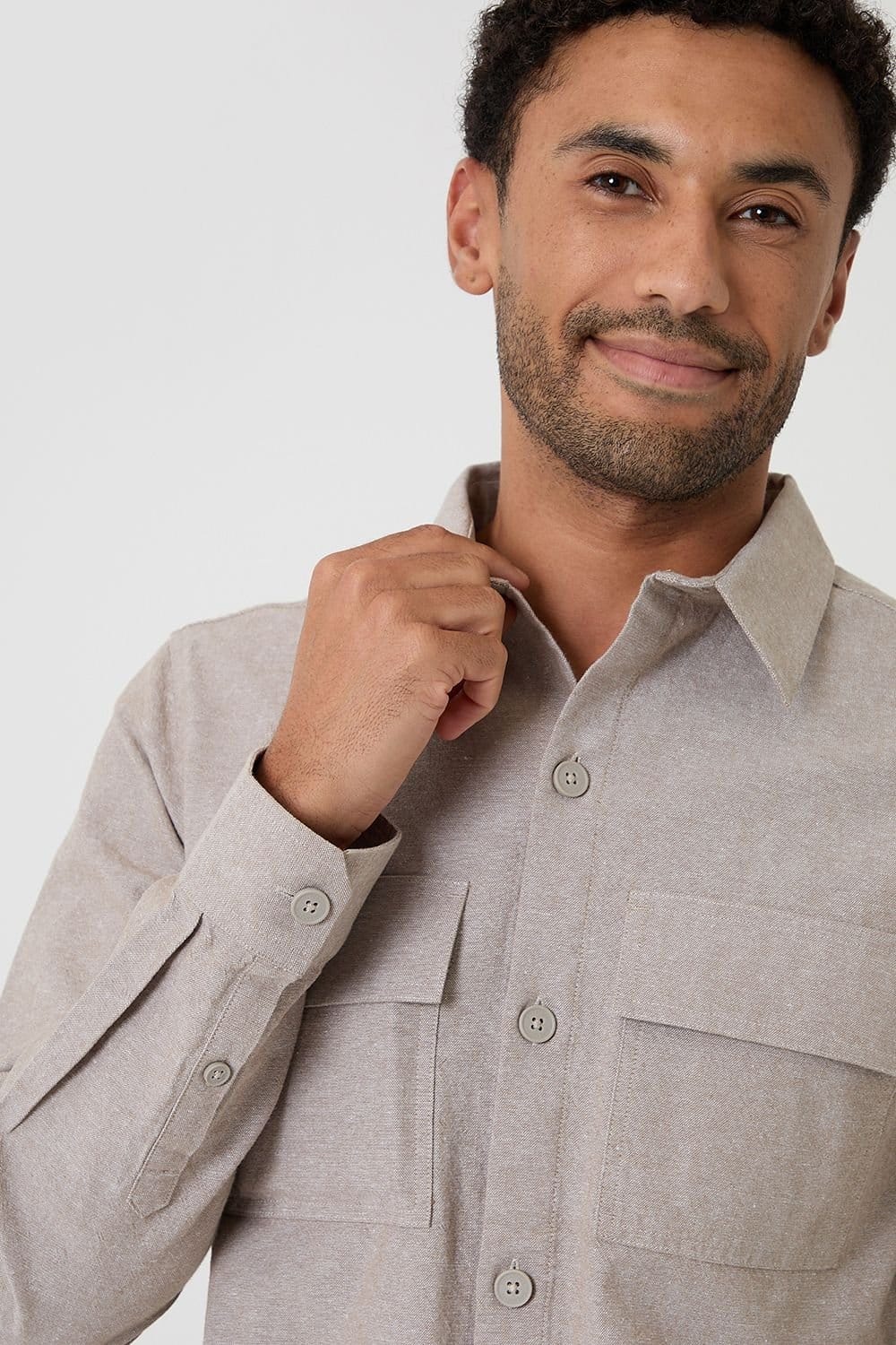 Threadbare Threadbare Men's Linen Blend Lightweight Shacket in Taupe - 4