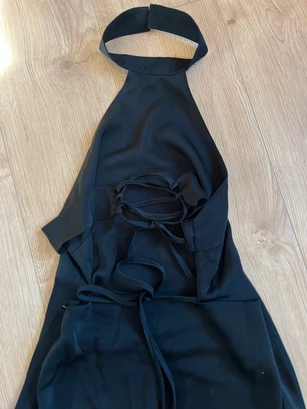 ASOS Black halter neck cross cross back midi dress