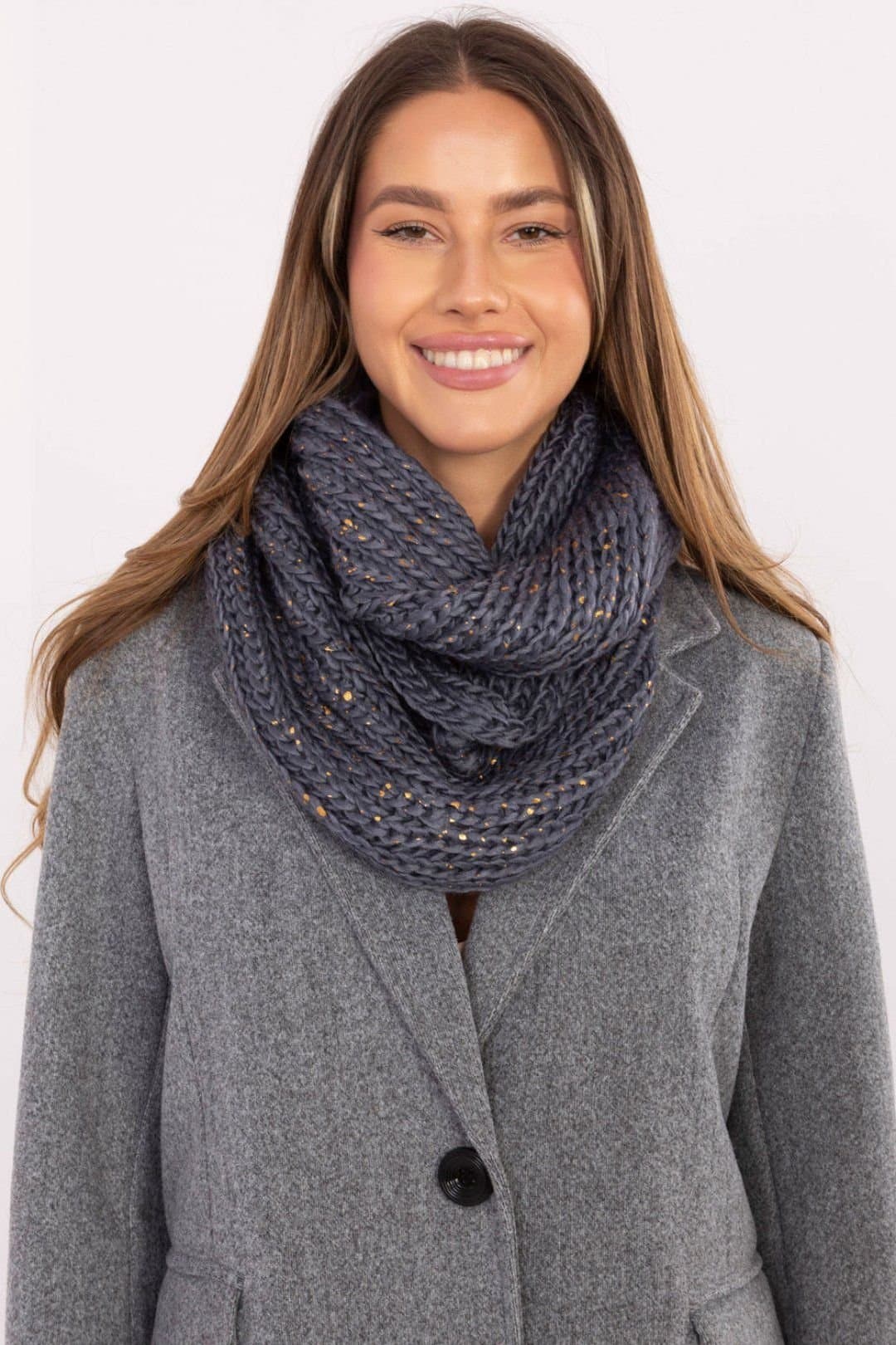 Love Lace Love Lace Women's Infinity Polyester Scarf Chimney Thick Knit Neck Warmer with Print in Grey