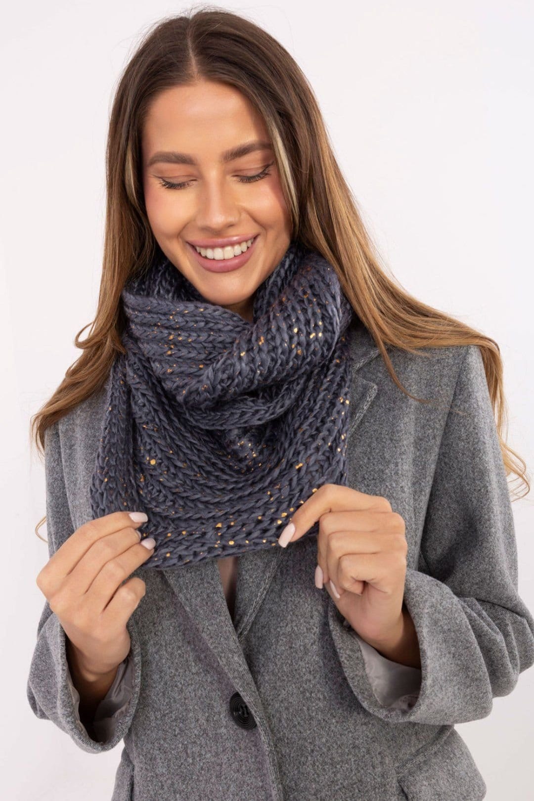 Love Lace Love Lace Women's Infinity Polyester Scarf Chimney Thick Knit Neck Warmer with Print in Grey - 4
