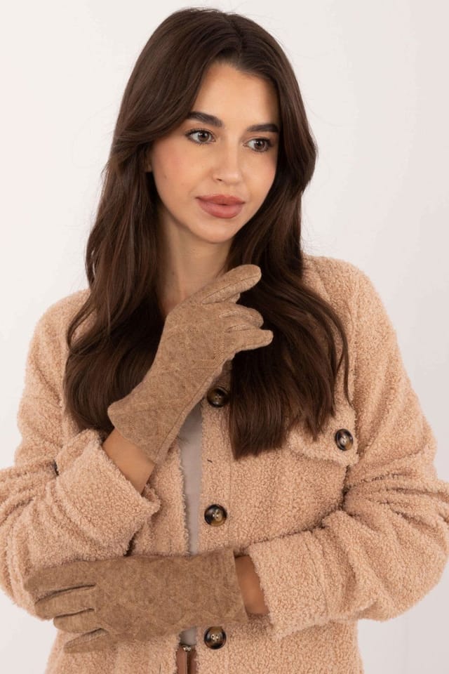 Love Lace Love Lace Women's Insulated Geometric Pattern Touchscreen Gloves with Flower Stitch in Brown - 3