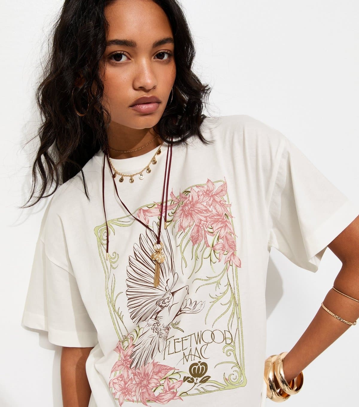 New Look Women's Off White Cotton Fleetwood Mac Oversized T-Shirt New Look