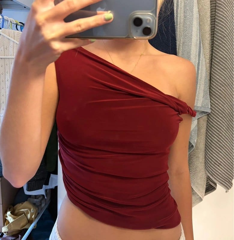 ASOS Burgundy Satin Off-Shoulder Top