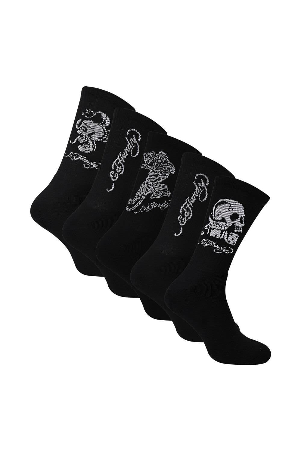 Ed Hardy Ed Hardy Men's 5 Pairs Black Crew Socks Lightweight Breathable Sport Socks