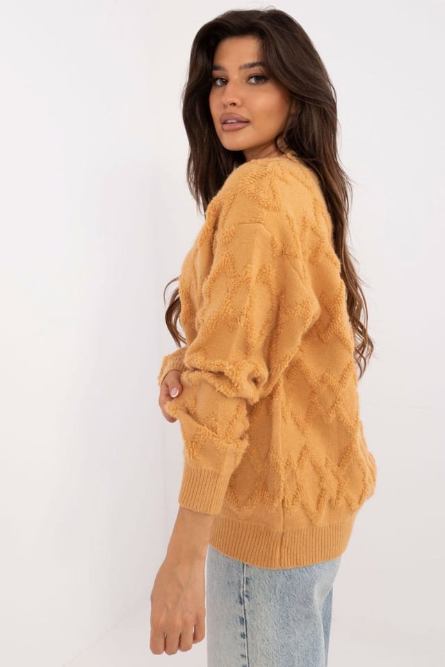 Love Lace Love Lace Women's Textured Knit Round Neck Casual Sweater Style 199428 in Mustard - 2