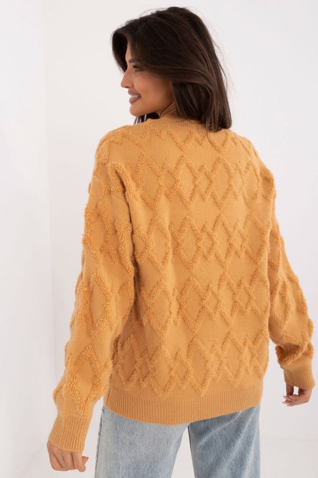 Love Lace Love Lace Women's Textured Knit Round Neck Casual Sweater Style 199428 in Mustard - 3