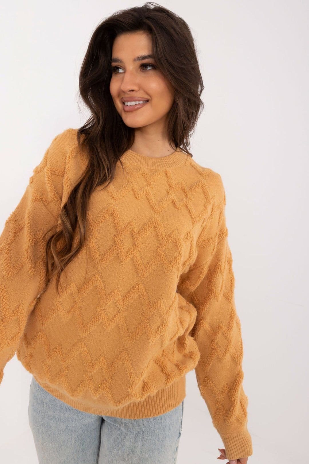 Love Lace Love Lace Women's Textured Knit Round Neck Casual Sweater Style 199428 in Mustard - 4